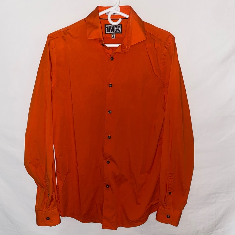 Express 1MX Fitted Men's Size M 15-15.5 Orange Button Up Shirt Long Sleeve